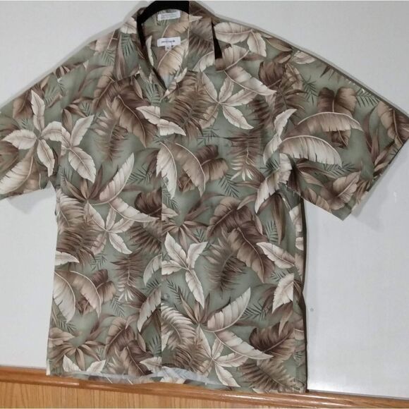 Pierre Cardin Men's Beige Tropical Print Short Sleeve Button Down Hawaiian Shirt - Picture 4 of 7